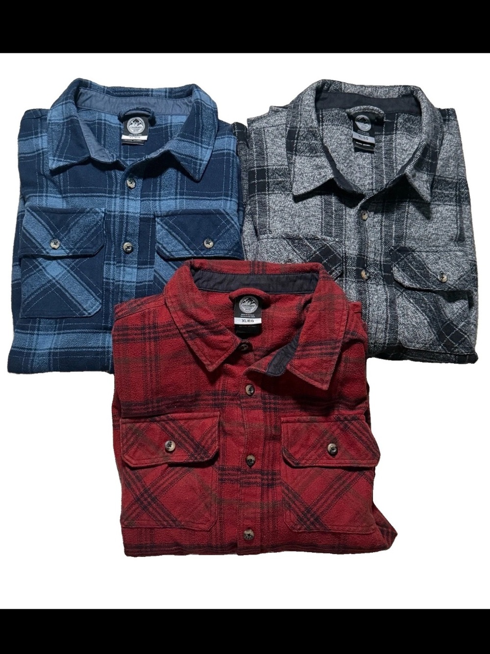 Lot 3 Colorado Clothing Men’s XL Flannel Shirt Jackets Plaid Blue Red Black